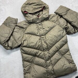 VTG Nike Jacket Women XL Sportswear Down Puffer Hooded Olive Green Ski Snowboard